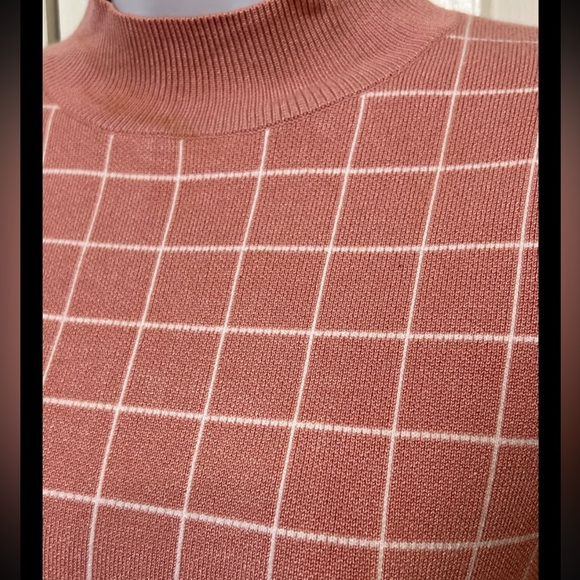 Anthropologie MAEVE Mock Neck Pink White Sweater Grid Plaid NWOT Size XS - Picture 6 of 8